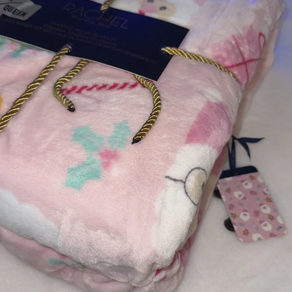 Rachel Roy Pink Gingerbread & Santa Blanket